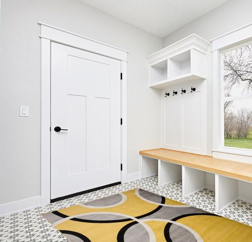 Yellow Contemporary Stain Resistant, non slip Area Rug in White Modern Entryway