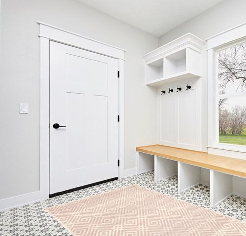 Salih Geometric Silver/Pink/Cream Area Rug Ebern Designs Rug Size: Rectangle 5'3 ... in White Modern Entryway