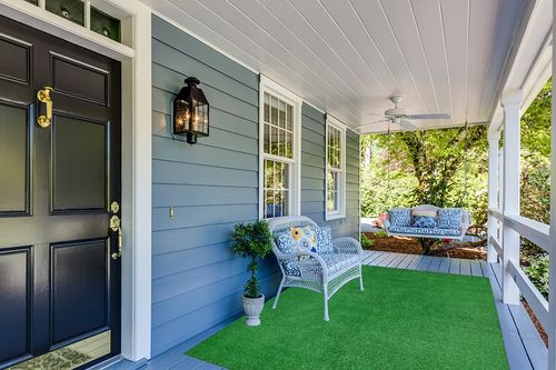 Garland Rug Artificial Grass 6 ft. x 9 ft. Large Indoor/Outdoor Area Rug Green in Light Blue Patio