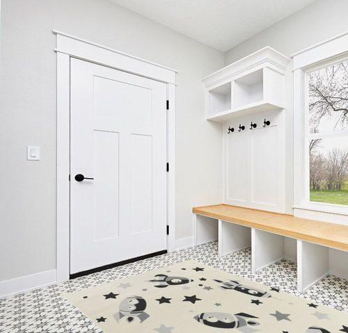 Mod-Tod Rocket Dreams Kids Area Rug - 5'3" x 7' in White Modern Entryway