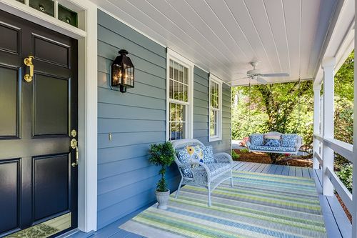 EORC FLX02GN6X9 Hand-Knotted Wool Knotted Striped Rug, 6' x 9', Green in Light Blue Patio