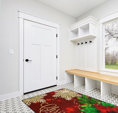 ALAZA Christmas Area Rugs, Area Rugs 5x7 for Living Room Bedroom Home Decorative Christmas Poinsettia and Snowflakes (1) in White Modern Entryway