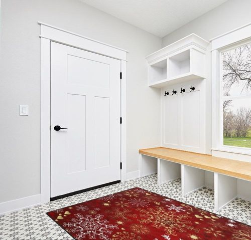 ALAZA Christmas Red Gold and White Snowflake Winter Area Rug Rugs for Living Room Bedroom 7' x 5' in White Modern Entryway