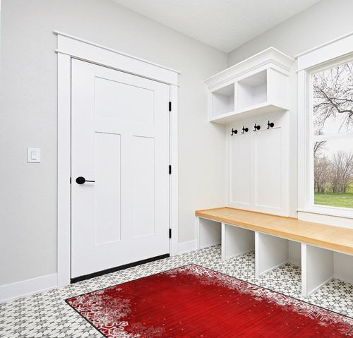 ALAZA Red Christmas Area Rugs 5x7, Snowflake Area Rugs for Living Room Bedroom, Large Area Rugs Red Christmas Snowflake Abstract 44034 in White Modern Entryway