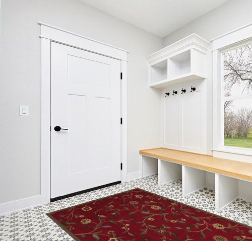 Machine Washable Floral Leaves Design Non-Slip Rubberback 5x7 Traditional Area Rug for Living Room, Bedroom, Kitchen, 5' x 6'6", Red in White Modern Entryway