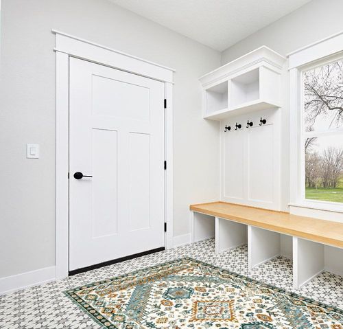 CHOSHOME Area Rug - 5x7 Low-Pile Machine Washable Rug Vintage Rug with Non-Slip Backing, Non-Shedding Indoor Floor Rugs for Living Room Bedroom Kitchen Laundry Home Office Carpet,Green in White Modern Entryway