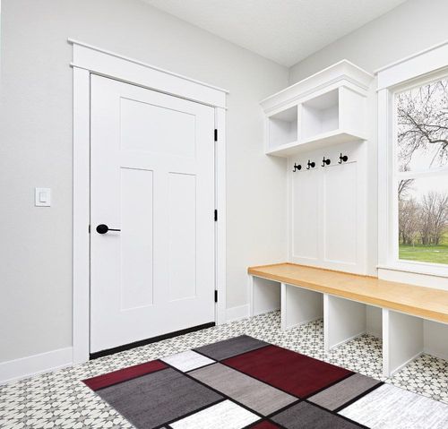 Rugshop Contemporary Modern Boxes Area Rug 5' 3" X 7' 3" Red in White Modern Entryway