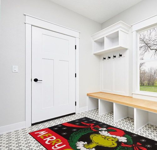 Gertmenian Kids Playroom & Game Room Carpet, The Grinch Childrens Rug, Kids Novelty Home Decor, Ideal Area Rug for Child Bedroom 54x78, Merry Grinchmas Wreath, 28601 in White Modern Entryway