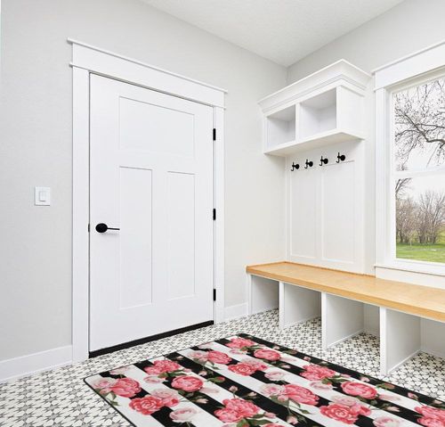 Large Area Rugs for Living Room, Black White Striped Flowers Carpet Floor Mats, Luxury Fluffy Rugs for Bedroom Playing Room Kitchen Hallway Home Decor, Soft Non Slip Washable Area Rugs 80x58 Inch in White Modern Entryway