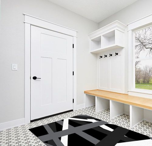 Large Area Rug, Grey Black Grey Geometric Non-Slip Indoor Accent Area Carpet, Modern White Abstract Art Striped Fluffy Shaggy Runner Rug for Living Room, Bedroom, Kids Room, 5'x 7' in White Modern Entryway