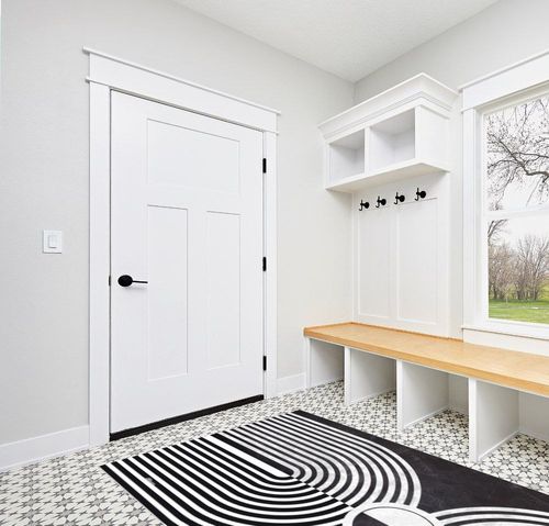 Minimalist Modern Black and White Area Rug 5x7 Mid-Century Arch Art Deco Rugs for Living Room Dining Room Bedroom Soft Thick Faux Wool Home Office Playroom Kitchen Carpet in White Modern Entryway