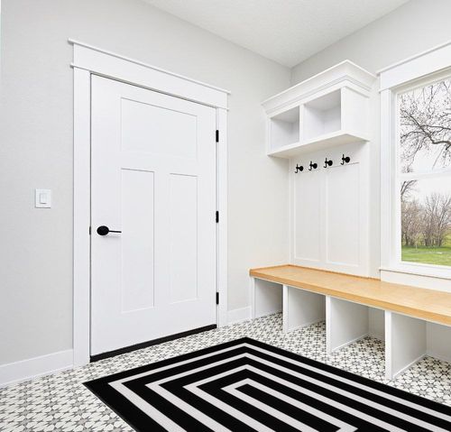Lanffia Black and White Area Rug 5x7ft Contrasting Geometric Modern Stripe Symmetrical Indoor Outdoor Rug Machine Washable Extra Large Rugs Woven Cotton Floor Carpet for Living Room/Balcony/Backyard in White Modern Entryway