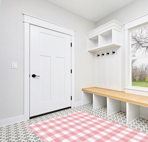 Pink Buffalo Plaid Rug, Fluffy Pink Rug Plush Area Rug, Pink and White Rug, Checkered Rug Living Room Rugs, Area Rugs for Kids Room & Bedroom Decor, Rugs for Living Room, Carpet 5x7ft Rugs for Bedroom in White Modern Entryway
