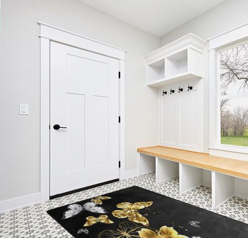 Gold White Butterflies Black Area Rugs Bedroom Living Room Rug Fluffy Soft Machine Washable Large Area Easy to Clean for Living Room Bedroom Room Boy Girl Room Nursery,5ft x 7ft in White Modern Entryway