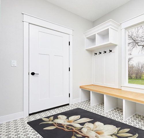 DNOVING Large Non-Slip Area Rug 5x7ft Decorative Fluffy Rug for Living Room, Bedroom, Office, Dining Room Rubber Backed, Stylized White Magnolia Design in White Modern Entryway