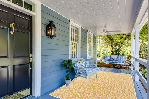 Unique Loom Jill Zarin Outdoor Collection Area Rug - Cape Town (6' x 9' Rectangle Yellow Ivory/Ivory) in Light Blue Patio