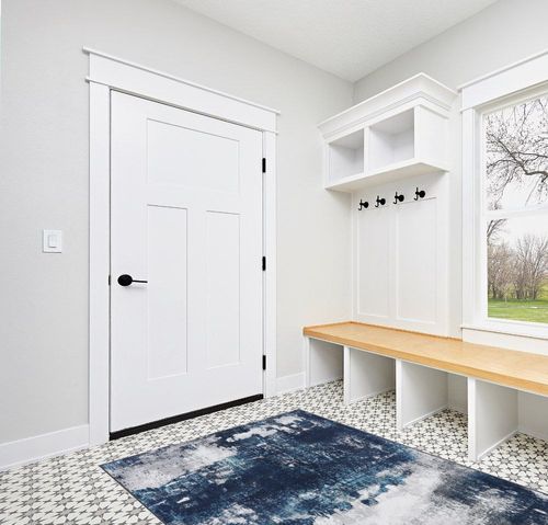Area Rug Living Room Rugs: 5x7 Large Soft Bedroom Carpet Non Shedding Washable Abstract Modern Throw Accent Rug for Dining Room Home Office Kitchen Under Table Floor - Blue in White Modern Entryway