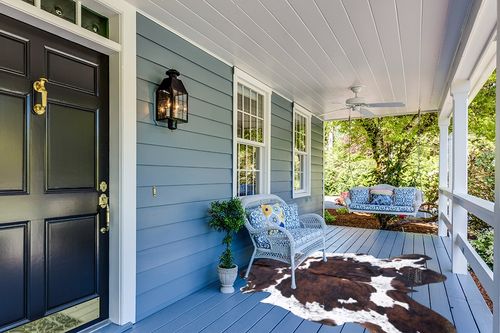 rodeo Genuine Cowhide Rug: Hand-Picked & Authentic Real Cowhide Rug for Country Home Decor - Cow Hide Rug Large Sized at 6x7ft - Cozy, Unique, Durable, Leather Cow Carpet Rugs - Brindle Nutella in Light Blue Patio