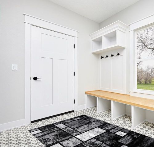 Luxe Weavers Geometric Squares Gray 5x7 Modern Abstract Area Rug, Colorblock Premium Carpet Non Shedding in White Modern Entryway