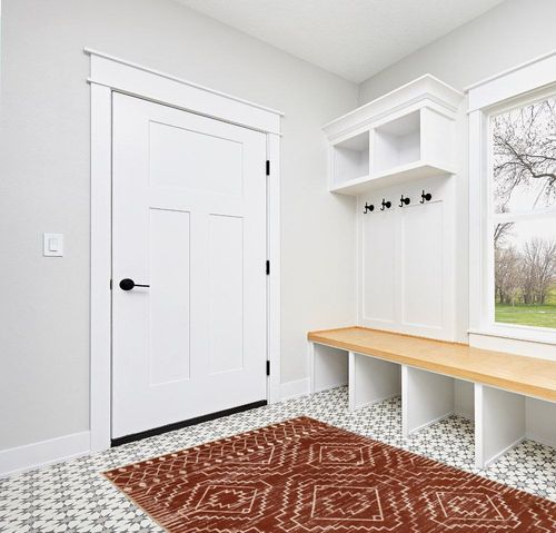 Wonnitar Moroccan 5x7 Area Rugs,Large Soft Rug for Dining Room,Washable Bohemian Tribal Living Room Bedroom Rug,Geometric Non-Shedding Indoor Carpet for Closet Nursery Entry,Reddish Brown in White Modern Entryway
