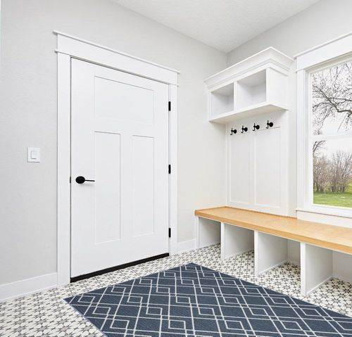 Nourison Modern Lines Modern Geometric Denim 5' x 7' Area -Rug, Easy -Cleaning, Non Shedding, Bed Room, Living Room, Dining Room, Kitchen (5x7) in White Modern Entryway