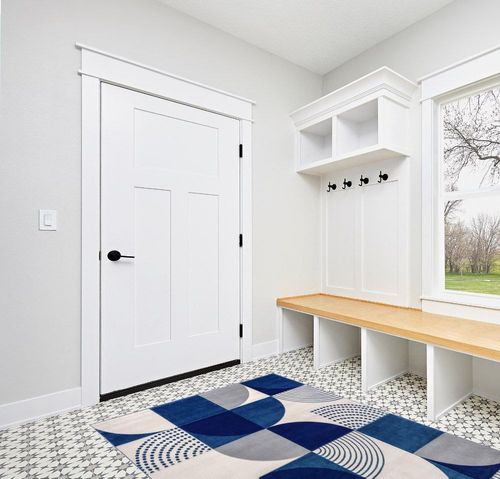 Well Woven Good Vibes Margot Blue Modern Geometric Boxes & Lines 5'3" x 7'3" 3D Texture Area Rug in White Modern Entryway
