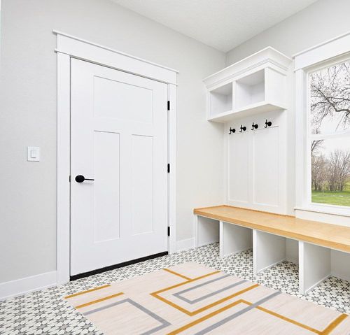 Well Woven Fiora Gold Modern Geometric Stripes & Boxes Pattern Area Rug 5x7 (5'3" x 7'3") in White Modern Entryway