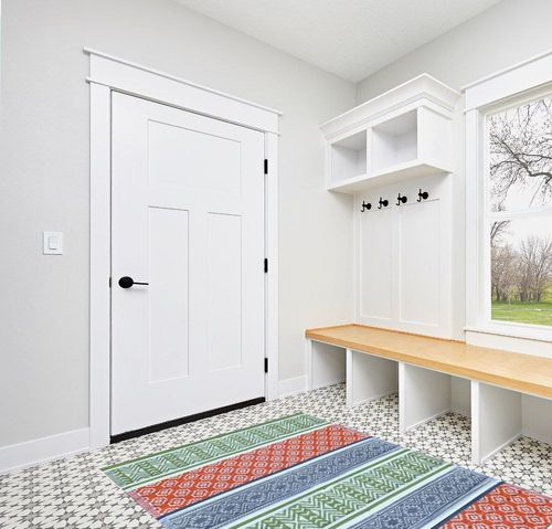 BalajeesUSA Premium Outdoor Plastic Patio Rugs – 5x7, Green, Orange, Premium and Affordable, Multipurpose, Woven Plastic Straw, All-Weather and Waterproof Rug, Reversible Camper Rug in White Modern Entryway