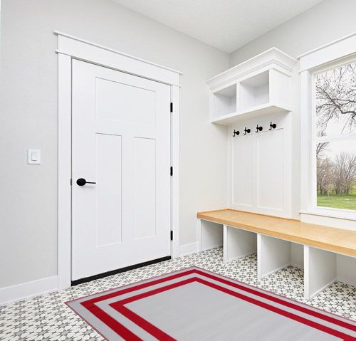Playa Outdoor Rug - Crease-Free Recycled Plastic Floor Mat for Patio, Camping, Beach, Balcony, Porch, Deck - Weather, Water, Stain, Lightweight, Fade and UV Resistant - Paris- Red & White (5'x7') in White Modern Entryway