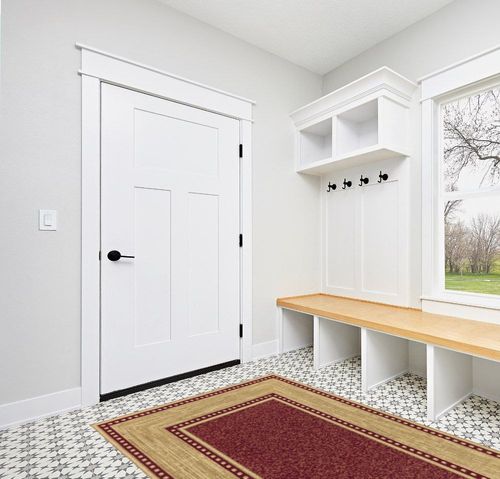 Ottomanson Machine Washable Border Design Non-Slip Rubberback 5x7 Modern Area Rug for Living Room, Bedroom, Dining Room, Office, 5' x 6'6", Red/Beige in White Modern Entryway