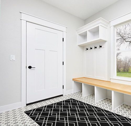 Nourison Modern Lines Modern Geometric Black 5' x 7' Area-Rug, Easy-Cleaning, Non Shedding, Bed Room, Living Room, Dining Room, Kitchen (5x7) in White Modern Entryway