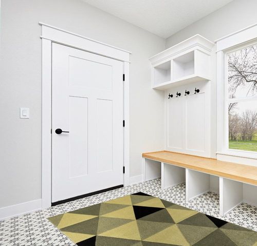 Well Woven Reita Green & Black Modern Geometric Triangle Boxes Beveled Pattern Area Rug 5x7 (5'3" x 7'3") in White Modern Entryway
