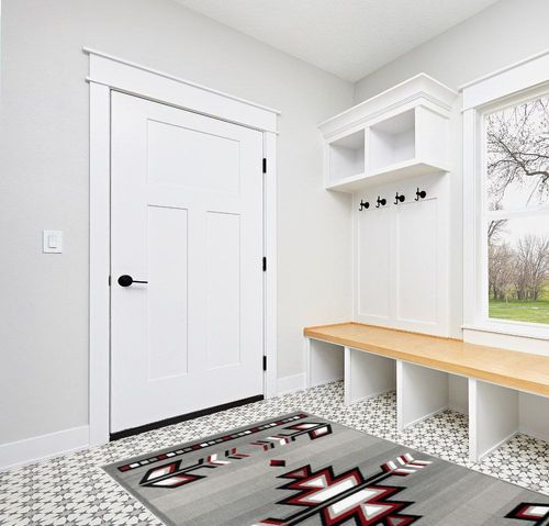 Home Dynamix Premium Sagrada Southwestern Geometric Area Rug, Grey/Red, 5'2"x7'4" in White Modern Entryway