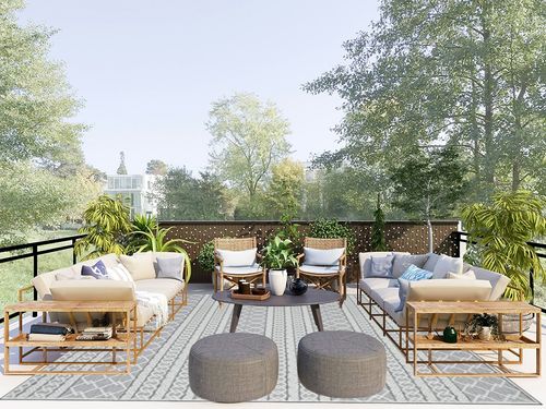 3D Jacquard Woven High-Low Textured Modern Geometric Rug in Scandinavian Modern Patio