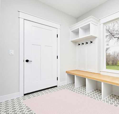 Martha Stewart Collection by SAFAVIEH 5' x 7' Pink/Ivory MSR484U Contemporary Geometric Cotton Area Rug in White Modern Entryway