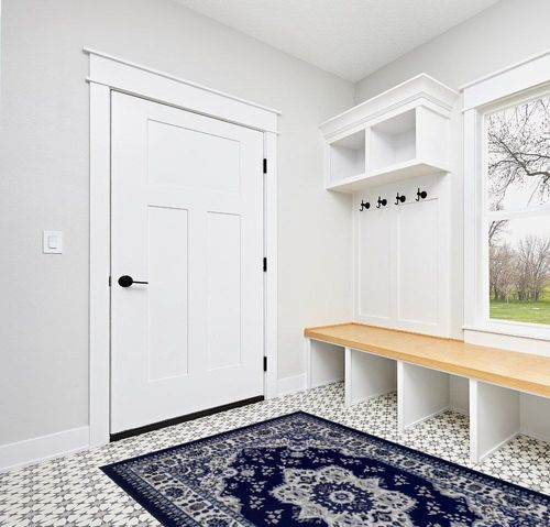 Antep Rugs Alfombras Oriental Traditional 5x7 Non-Skid (Non-Slip) Low Profile Pile Rubber Backing Indoor Area Rugs (Navy Blue, 5' x 7') in White Modern Entryway