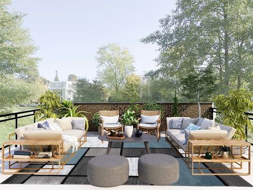 ‎Blue Stain-resistant ‎Kitchen, Bedroom, Living Room ‎Area Rug in Scandinavian Modern Patio