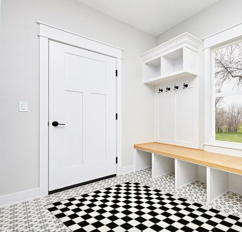 Seavish Checkered Rug, 5x6.5 Ft Black and White Outdoor Rug Moroccan Checkerboard Mat Washable Runner Rug Cotton Woven for Hallway Front Door Bedroom Entryway Kitchen Floor Reversible Area Rugs in White Modern Entryway