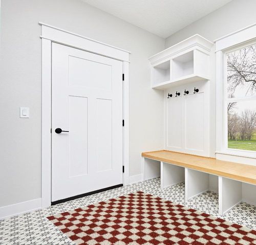 Balta Rugs Oslo Checkered Shag Rug, Red, 5' 3" x 7' in White Modern Entryway