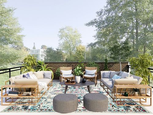 ‎Cream/Blue ‎Retro ‎Non shedding, Stain Resistant, Pet friendly ‎Living Room ‎Area Rug in Scandinavian Modern Patio