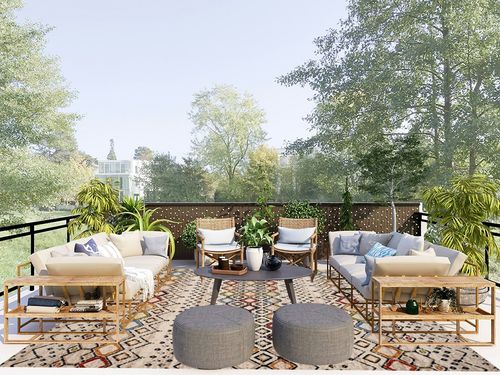‎Ivory/Multi ‎Transitional ‎Non Slip ‎Living Room ‎Area Rug in Scandinavian Modern Patio