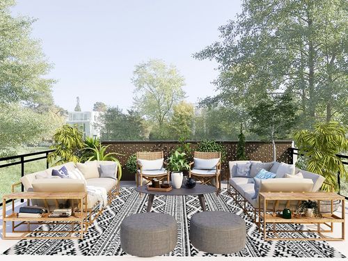Ivory/Black Moroccan Non Slip Living Room Area Rug in Scandinavian Modern Patio