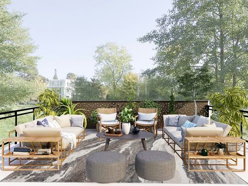 Blue Art Deco Stain Resistant Kitchen, Dining Room Area Rug in Scandinavian Modern Patio