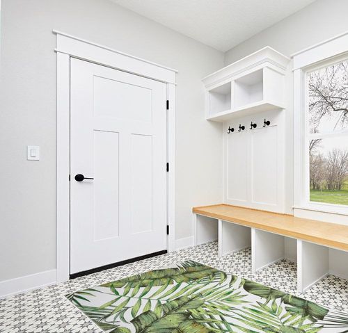 CAREMEE 5x7 Area Rug for Living Room Low Profile Palm Tree Leaf Area Rug Large Throw Carpet Indoor Machine Washable Rug for Bedroom Kitchen Patio Home Decor, 5' x 7' Green in White Modern Entryway