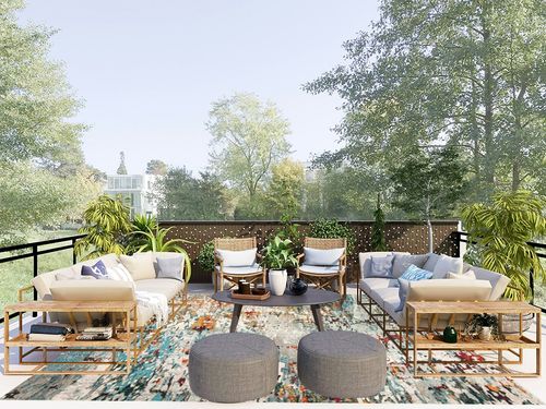 ‎Grey/Blue ‎Retro  ‎Living Room ‎Area Rug in Scandinavian Modern Patio