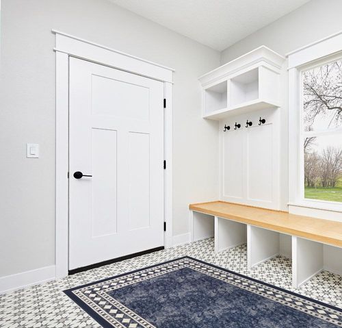 Antep Rugs Alfombras Modern Bordered 5x7 Non-Skid (Non-Slip) Low Profile Pile Rubber Backing Indoor Area Rugs (Navy Blue, 5' x 7') in White Modern Entryway