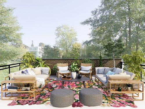 Restoration and Renovation Handmade Colorful Flower Silk & Wool Area Rug | Spring Garden Overflows The Frame | Unique Irregular Shape Hand-Tufted Floral Rug Perfect for Home Decor (5x8 Feet) in Scandinavian Modern Patio