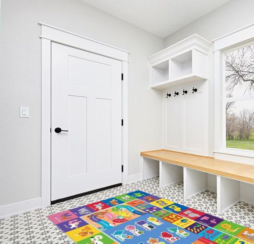 Mhconneaty Kids Play Mat Kids Rug for Playroom, 78.7x59 Inches Floor Mat for Baby Play Mat Playtime Collection ABC, Numbers, Animals, Month, Season Educational Area Rug for Kids Room Classroom in White Modern Entryway