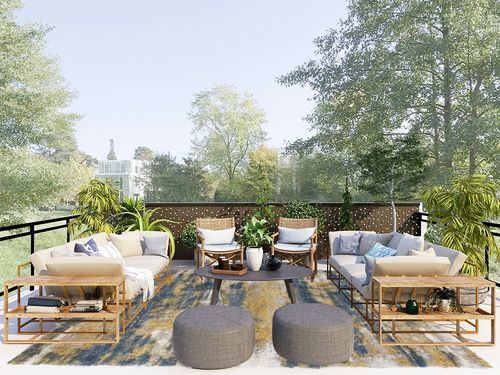 Shag Madison Blue/Gold Rug 17 Stories Rug Size: Rectangle 7'10" x 10' in Scandinavian Modern Patio