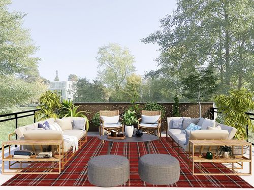 Nourison Grafix Red 7'10" x 9'10" Area -Rug, Modern, Plaid, Bed Room, Living Room, Dining Room, Kitchen, Easy -Cleaning, Non Shedding, (8' x 10') in Scandinavian Modern Patio